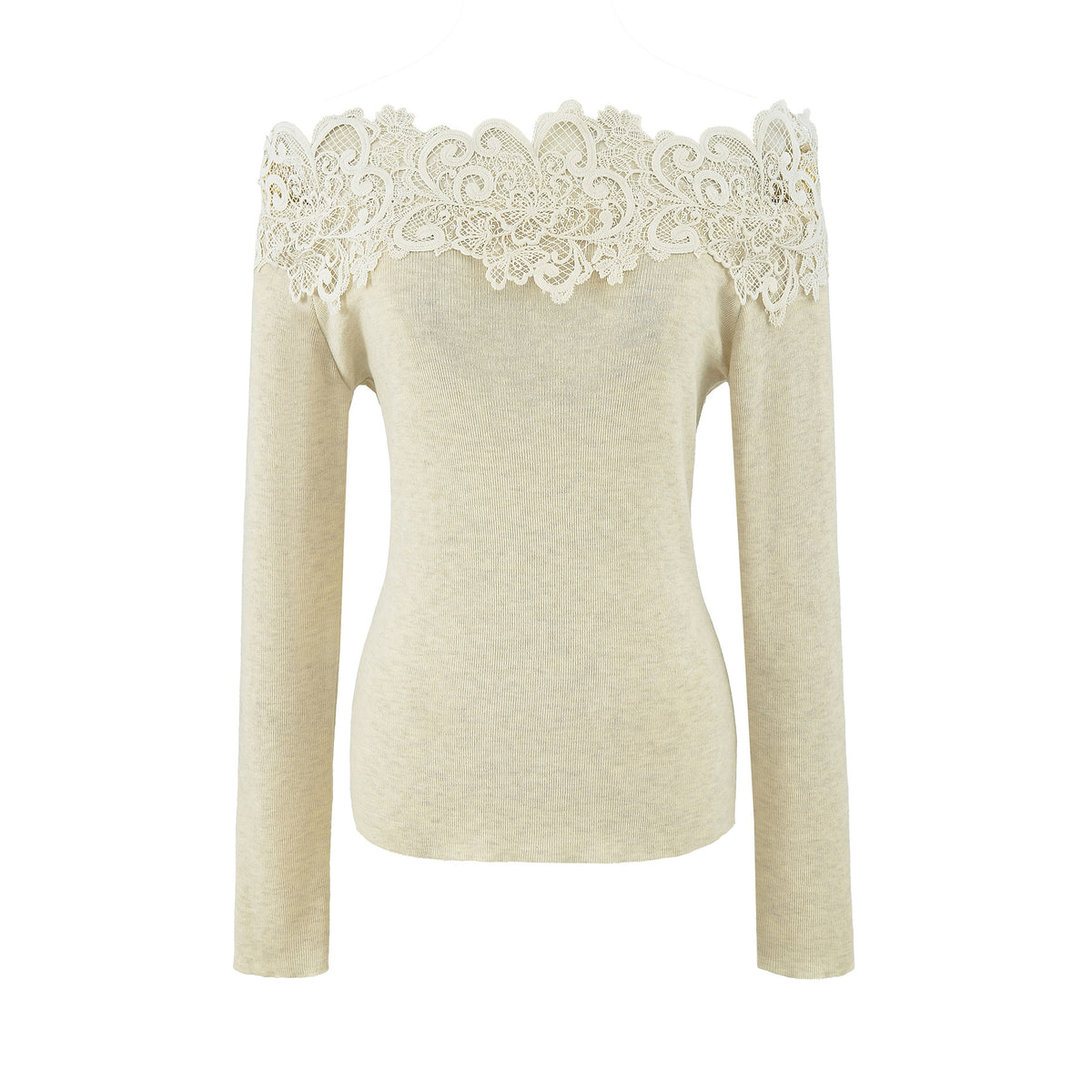 Women's Off-shoulder Lace Patchwork Wool Blend Knit Top