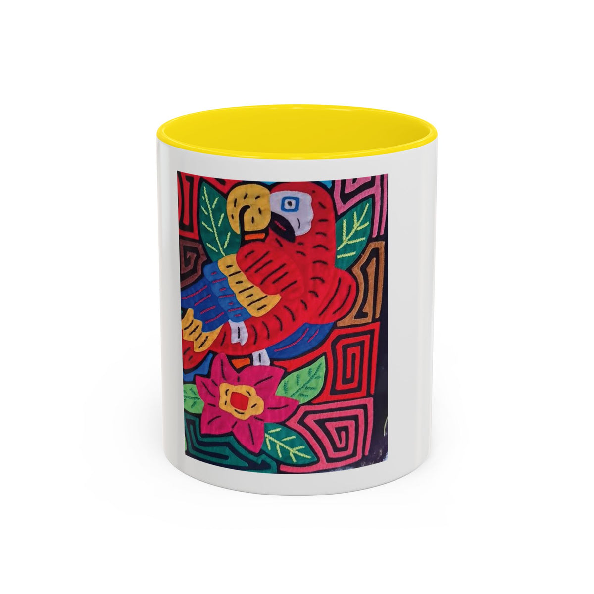 Tropical Parrot Accent Coffee Mug — Colorful Floral Bird Art (11/15oz)